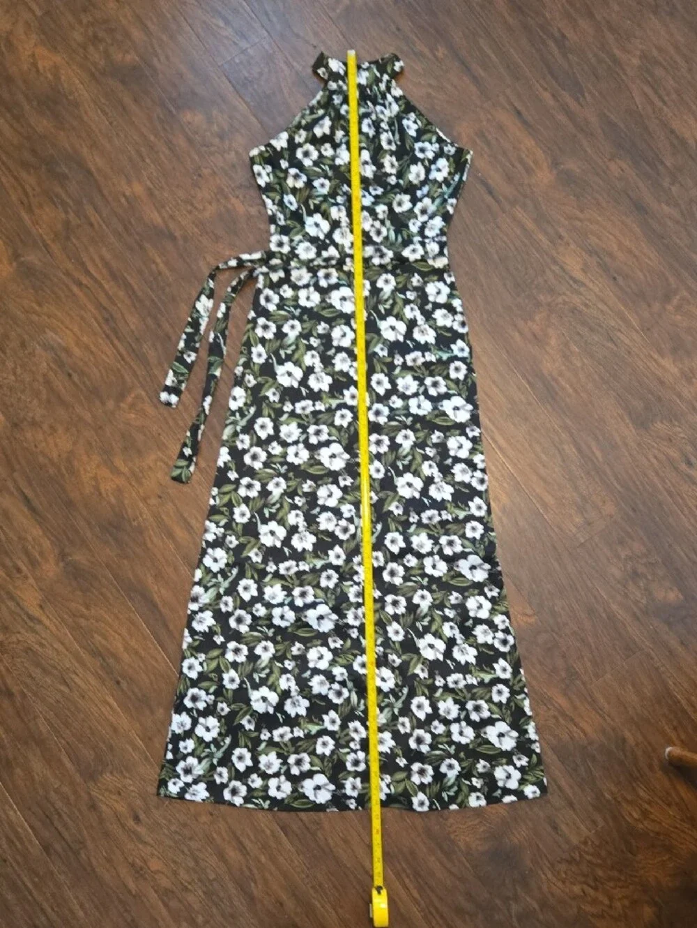 ​Black & White Floral Halter Neck Wide Leg Jumpsuit Dress Casual Chic_097